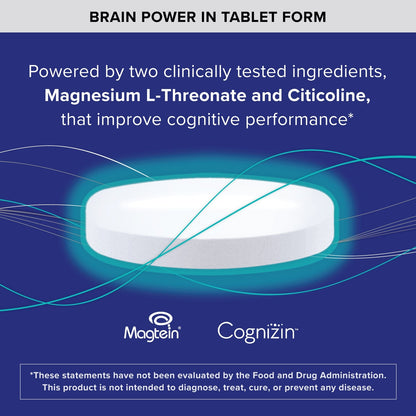 Brain Health Memory Plus, Magnesium L-Threonate & Citicoline, Clinically Tested Ingredients to Improve Memory, Focus, Attention and Productivity, 60 Count (Pack of 1)