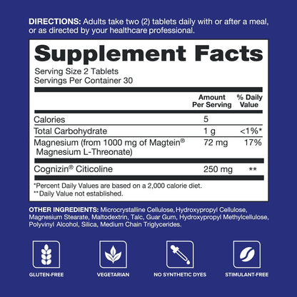 Brain Health Focus Plus, Magnesium L-Threonate & Citicoline, Clinically Tested Ingredients to Improve Focus, Attention and Productivity, 60 Count (Pack of 1)