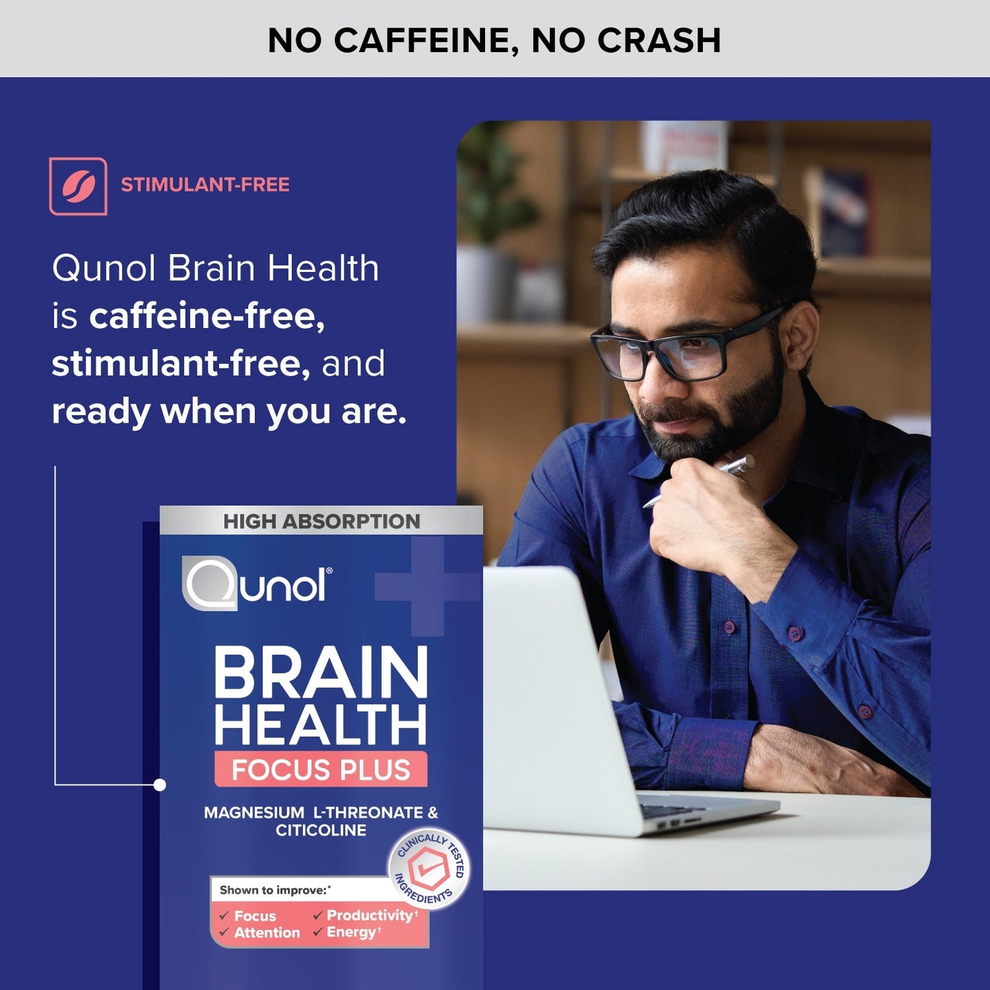 Brain Health Focus Plus, Magnesium L-Threonate & Citicoline, Clinically Tested Ingredients to Improve Focus, Attention and Productivity, 60 Count (Pack of 1)