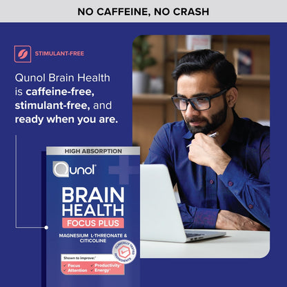 Brain Health Focus Plus, Magnesium L-Threonate & Citicoline, Clinically Tested Ingredients to Improve Focus, Attention and Productivity, 60 Count (Pack of 1)