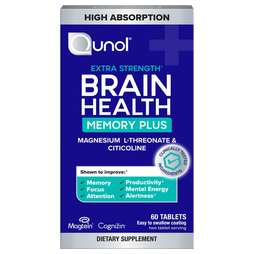 Brain Health Memory Plus, Magnesium L-Threonate & Citicoline, Clinically Tested Ingredients to Improve Memory, Focus, Attention and Productivity, 60 Count (Pack of 1)