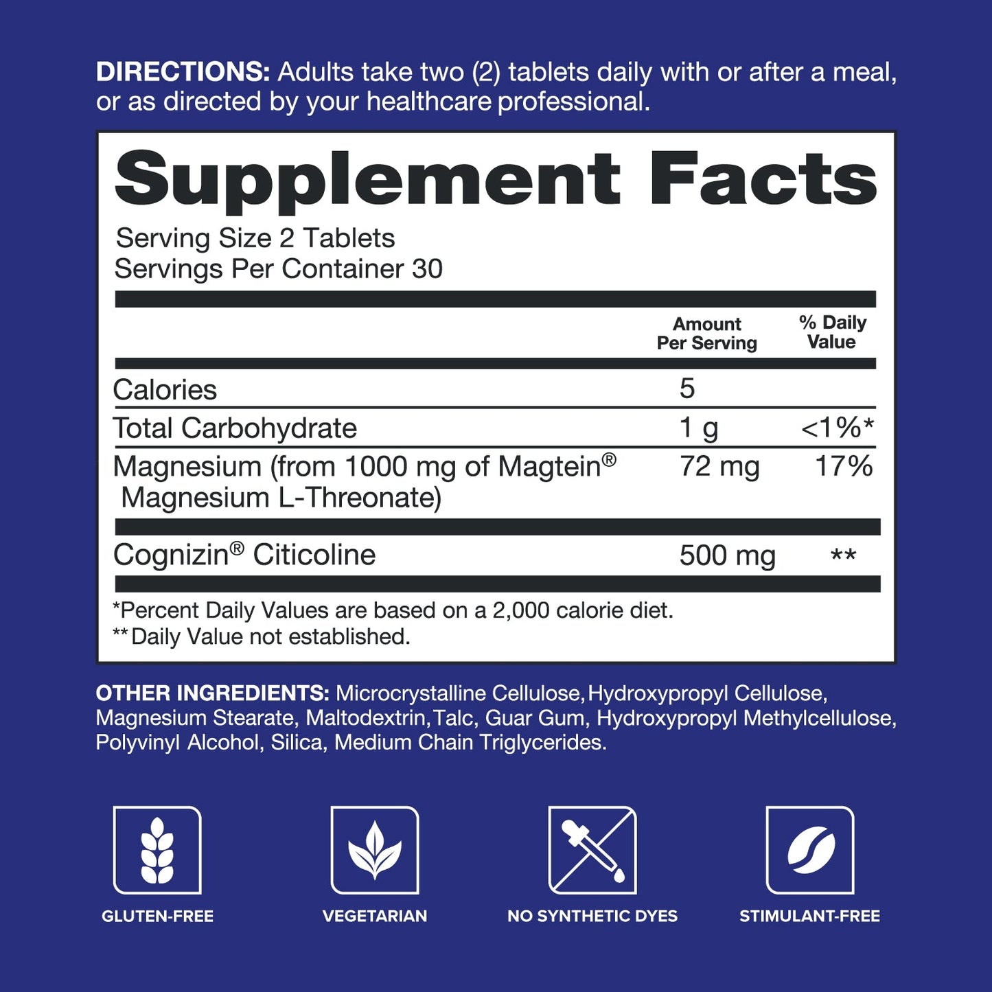 Brain Health Memory Plus, Magnesium L-Threonate & Citicoline, Clinically Tested Ingredients to Improve Memory, Focus, Attention and Productivity, 60 Count (Pack of 1)